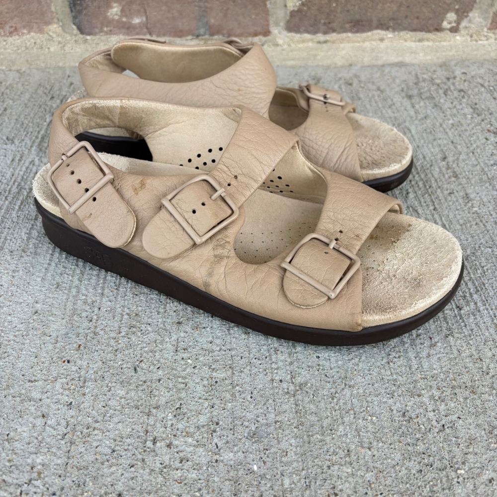 SAS Tripad Comfort Sandals Tan Pebbled Leather Adjustable Buckle Slingback Mens